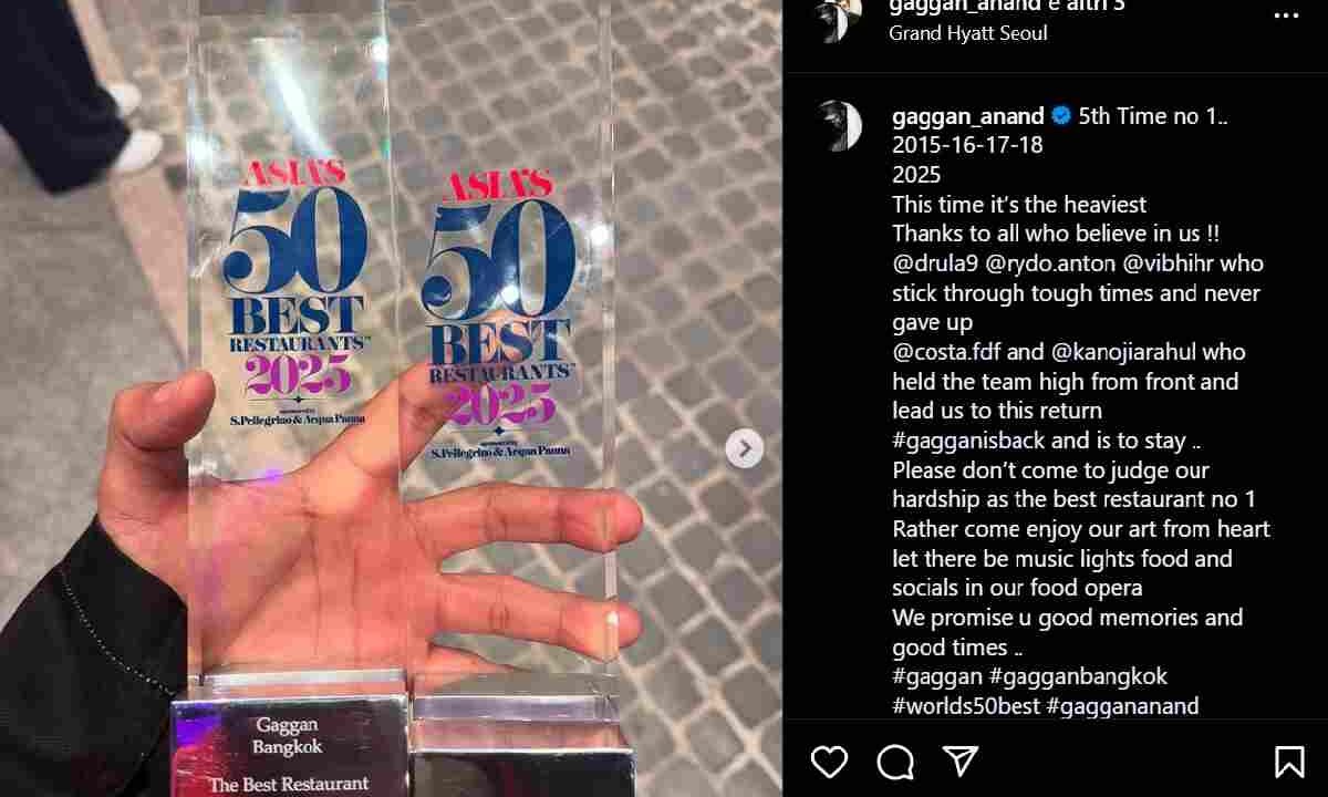 Gaggan Anand posta la foto della vittoria tra i 50 migliori ristoranti d'Asia
