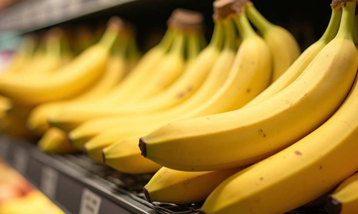 Un casco di banane sullo scaffale di un supermercato