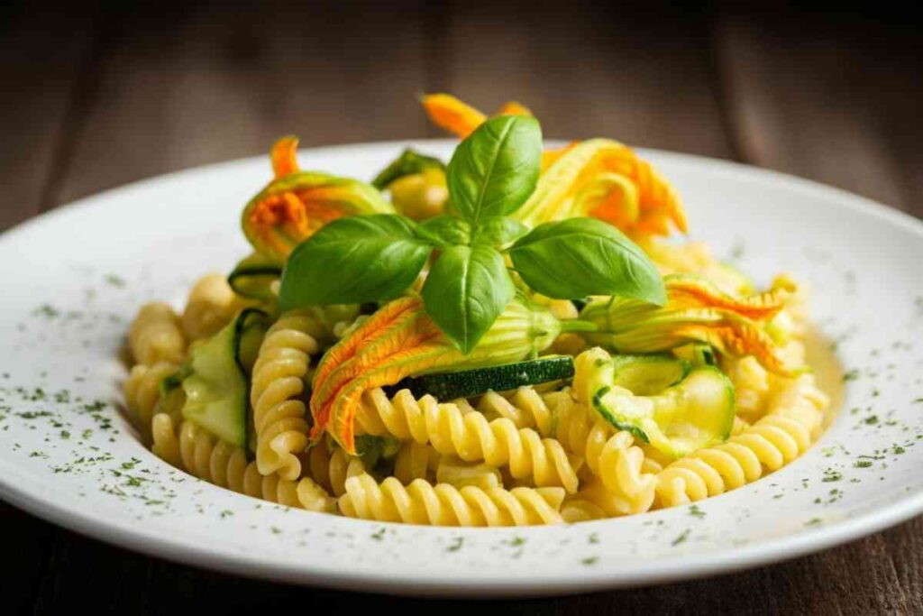 Pasta con fiori di zucca e zucchine