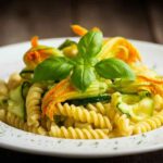 Pasta con fiori di zucca e zucchine